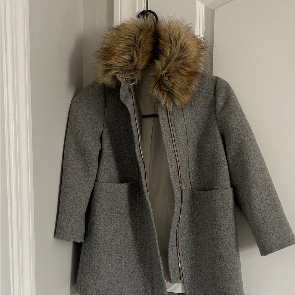 J. Crew Kids Gray Pea Coat with Faux Fur Collar